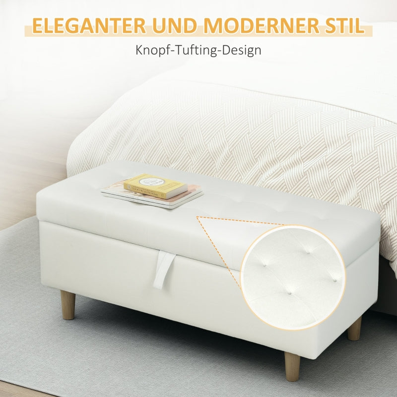 Storage Ottoman, Upholstered Wooden Legs Soft Fabric, Cream White