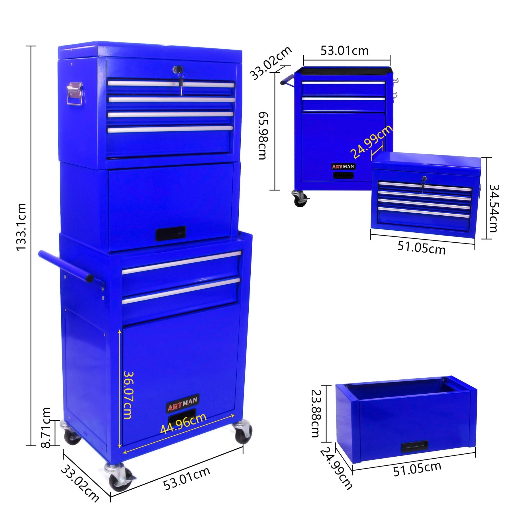 Tool Cabinet 6-Drawer Rolling 2-in-1 Organizer Blue