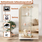 Display Cabinet Modern LED Tempered Glass Single Door 3-Tier - Natural Wood Look