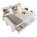 Storage Bed 140x200cm with Drawers, Double Doors and USB/USB-C Ports, White Wood