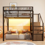 Loft Bed 140x200 with LED Light Strip & Storage, Black