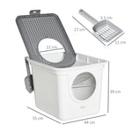 Cat Litter Box Indoor, Lid & Scoop, Grey+White Plastic