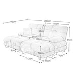 Cloud Corner Sofa, Double with Lumbar & Decorative Pillows, Wide Armrests & 2 Ottomans, Chenille Grey