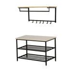 Hallway Wardrobe Set, 2-in-1, Bench & Coat Rack, 6 Hooks, Natural + Black