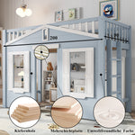 Children's Loft Bed 90x200cm with Ladder & Window, Blue Wood