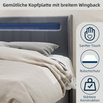 Modern Minimalist Upholstered Bed, LED Headboard, 140x200cm, Grey