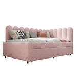 L-shaped Upholstered Bed, Sofa Bed 140x200cm with Pull-Out Bed, Pink Velvet