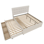 Upholstered Bed 140x200cm Extendable 3 Drawers Adjustable Headboard - Beige