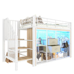 Mid-Height Bed 90x200cm with LED Lighting & Storage, White