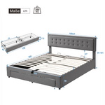 Upholstered Double Bed 180x200 with Storage Drawers, Grey Velvet