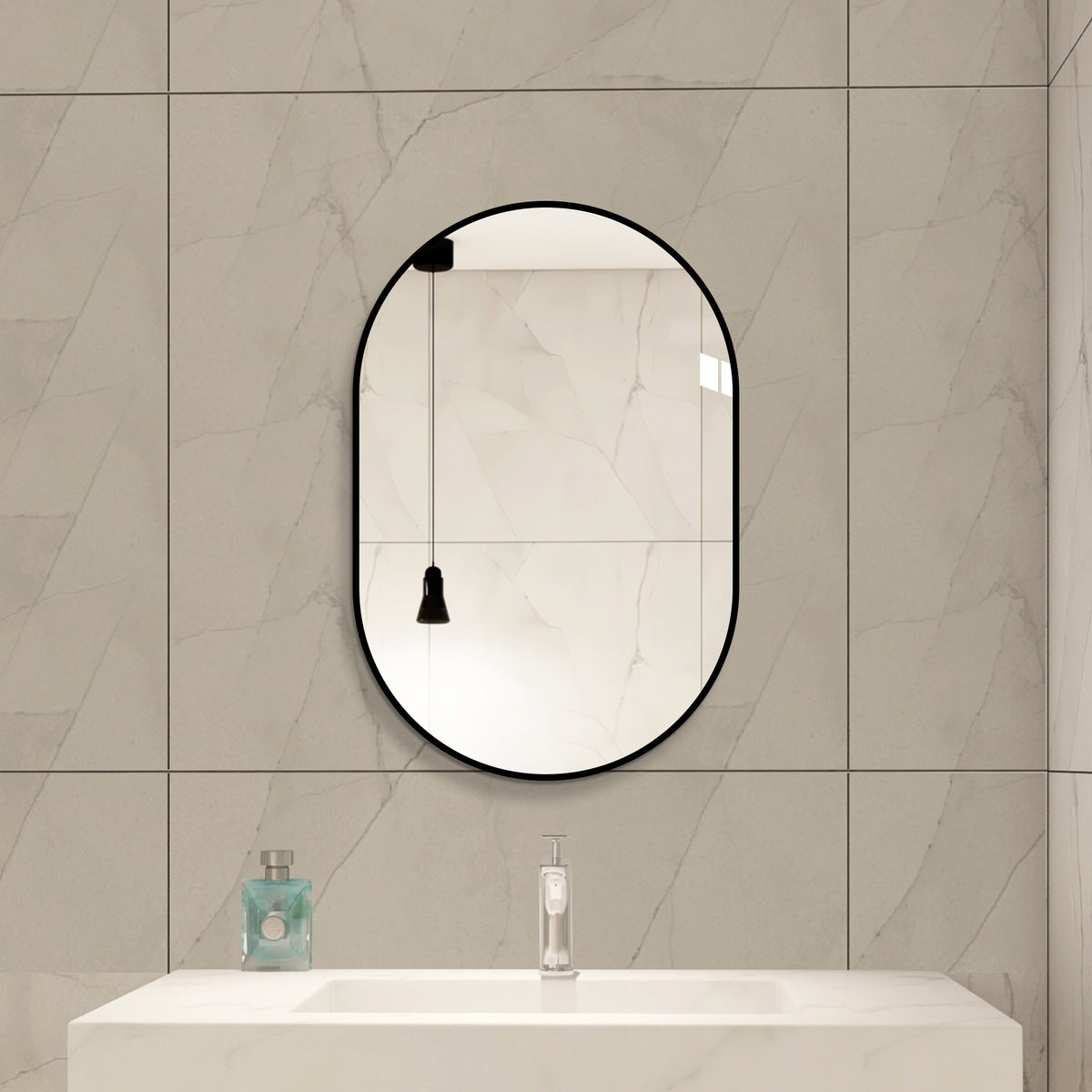 Arch Wall Mirror 60x90 cm HD Copper-Free, Black Aluminum Frame