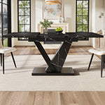 Telescopic Dining Table Extendable 120-160cm Marble Pattern - Black