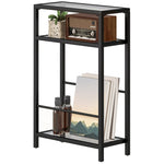 Side Table, 3 Levels Tempered Glass with Steel Frame, Black