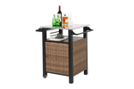 Bar Cart, Outdoor Kitchen Wicker Island Rolling with Stainless Steel Top, Brown