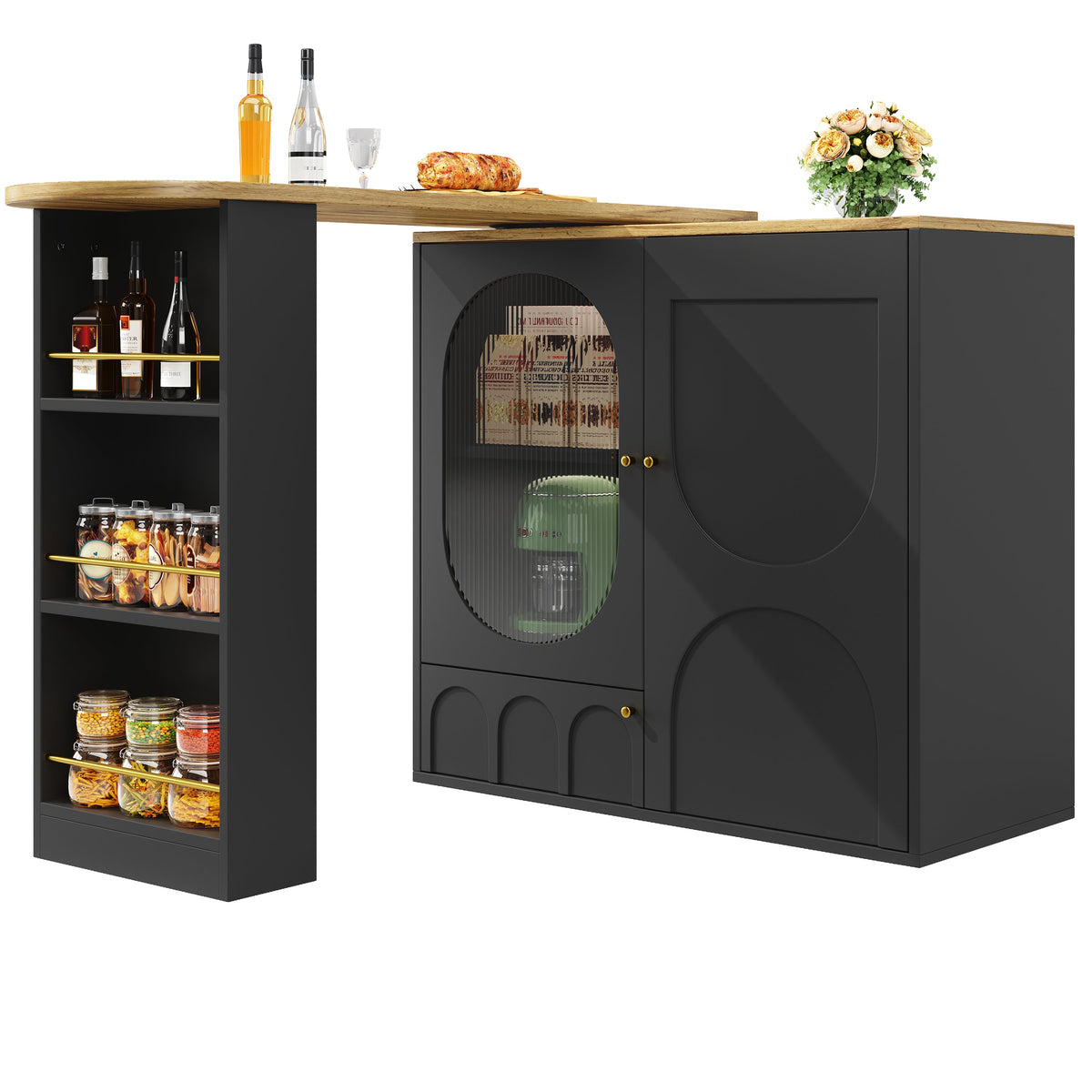 Bar Table 360° Rotating Counter with Storage, White/Black