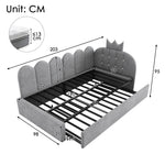 L-Shape Sofa Bed with Pull-Out Guest Bed and Crown Lattice Design, 90x200cm, Grey Velvet