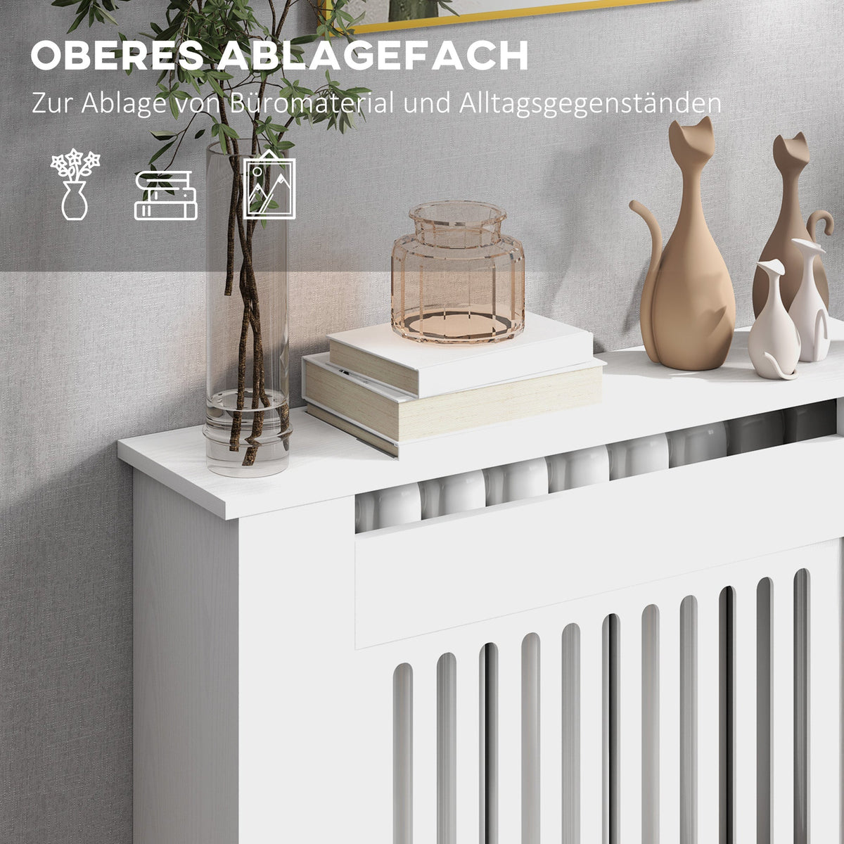 Radiator cover with horizontal slats for living room and bedroom, white