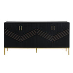 Sideboard, 4-Door Modern Large Capacity with Adjustable Shelves, Black and Gold MDF