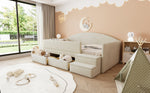 Upholstered Sofa Bed 90x190cm with 2 Drawers, Beige Velvet