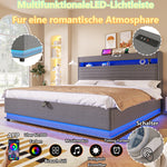 Upholstered Bed 180x200 with Storage & LED Light, Grey Linen
