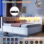 Daybed Frame 140x200cm with LED & Storage, White Pine Wood