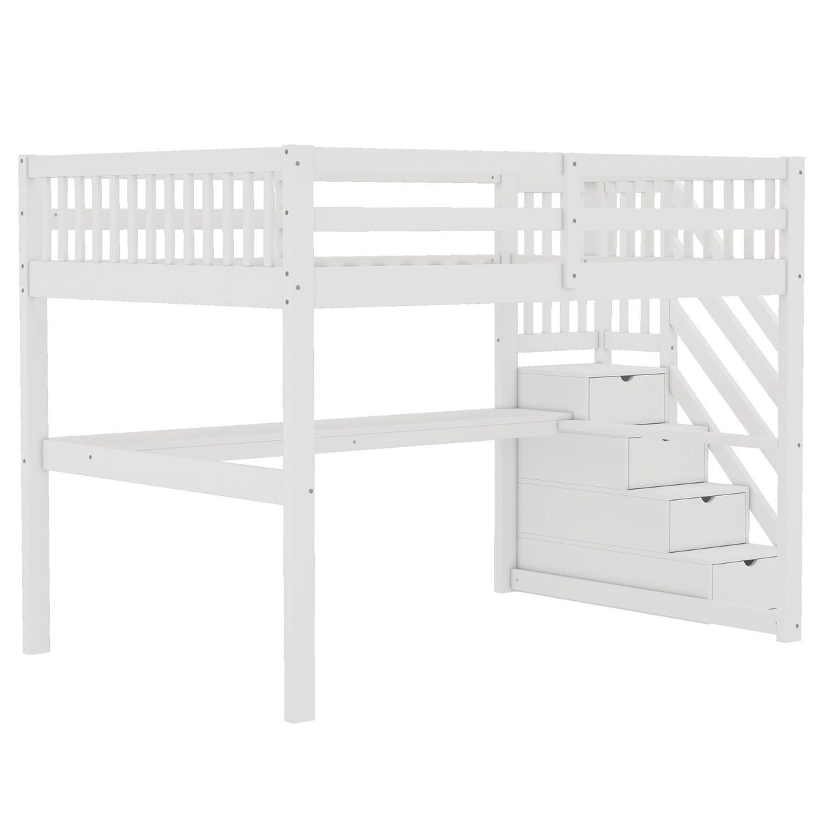 Children's Loft Bed 140x200cm with Storage Drawers & Desk, White