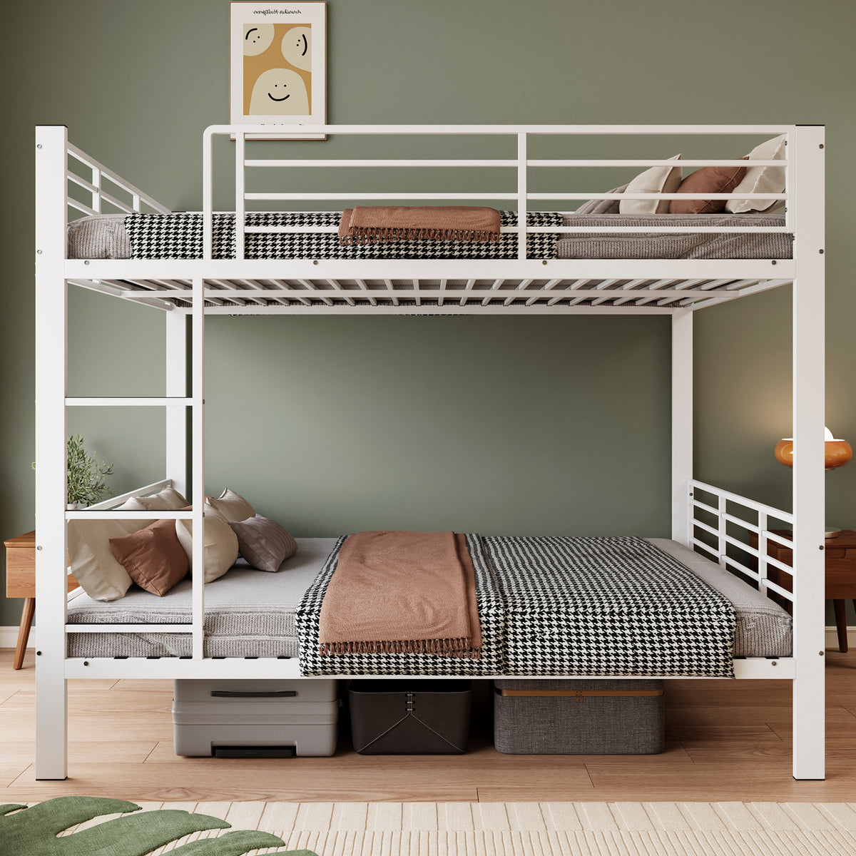 Bunk Bed 140x200 cm with Ladder & Fall Protection, White Metal