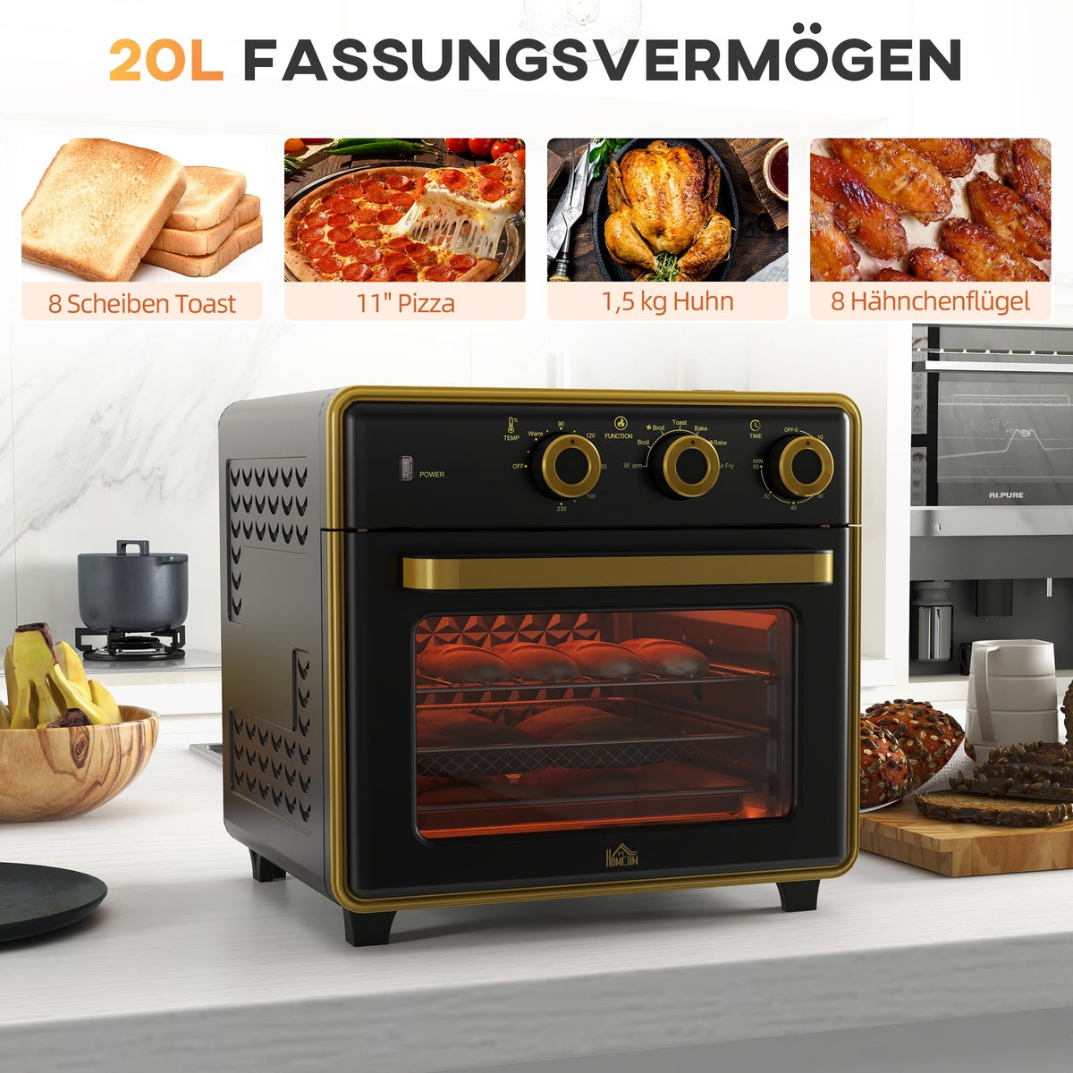 Small Oven 20L 1400W 90-230℃ 1 Hour Timer 3 Shelf Positions Iron Black