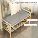 Coat Rack with Shoe Bench, Hooks, Shoe Rack, Seat Cushion, Bamboo, Natural