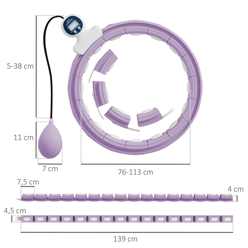 Smart Hula Hoop for Adults with Weighted Ball Counter and 16 Knots, Purple