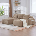 3-Seater Modular Sofa with Ottomans, Cup Holders and Side Pocket, Khaki Corduroy