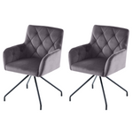 Set of 2 Dining Armchairs Upholstered Diamond Pattern Metal Legs Velvet Grey