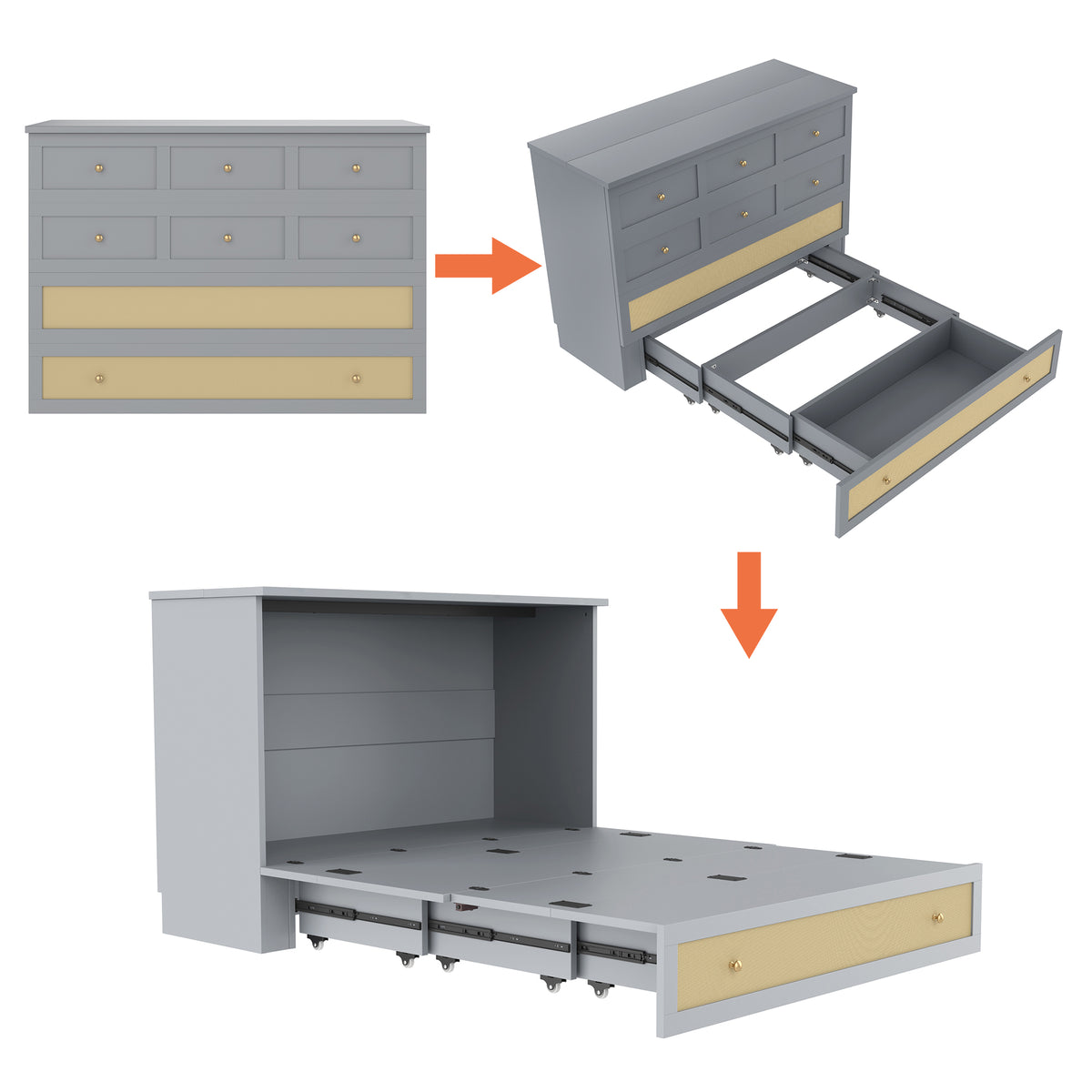 Mobile Wall Bed 140x200cm with Drawers & USB, Grey
