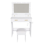 Dressing Table with LED Light, Power Outlet, 4 Drawers & Stool, White