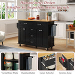 Multifunctional Kitchen Island Mobile Trolley with Extendable Worktop, 5 Drawers & Spice Rack