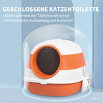 Cat Litter Box, with Lid and Scoop, White/Orange