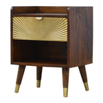 Solid Wood Manila Gold Bedside, One Drawer, 1 Shelf, Dark Brown & Golden