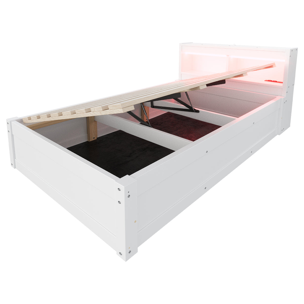 Sofa Bed 90x200cm with Storage & LED Light, Solid Wood, White