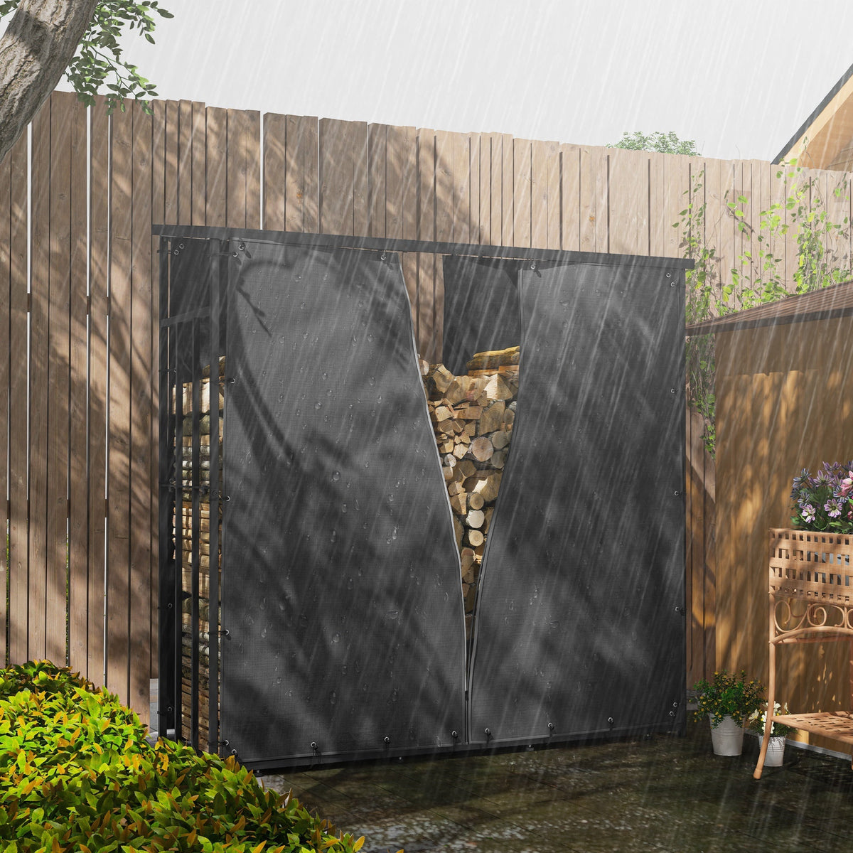Firewood Rack Covers, Waterproof UV Protection, 600D Oxford Black
