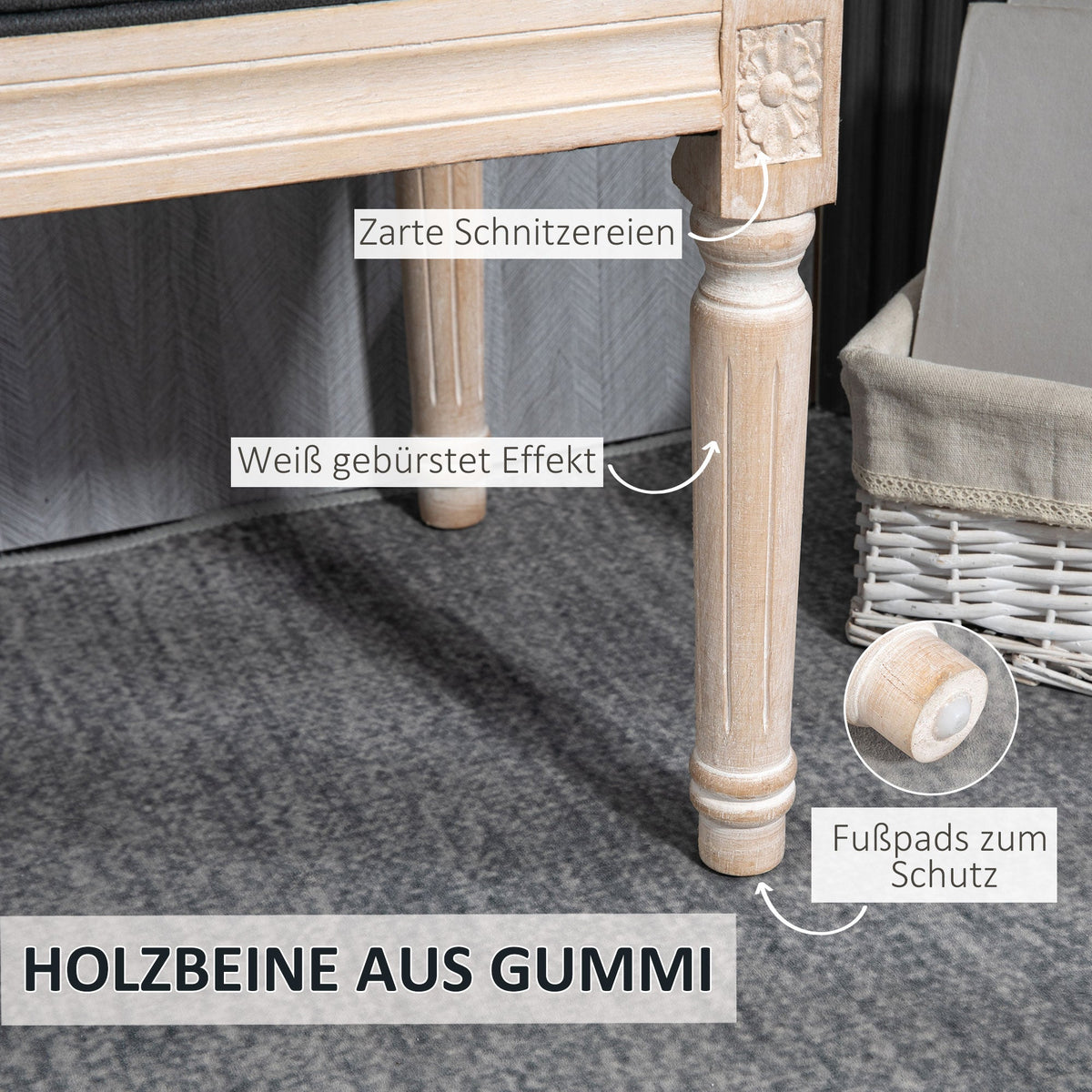 Upholstered Bench Vintage, Seat Bed Hallway with Buttons, Dark Grey Linen