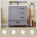 Bathroom Vanity Unit with Ceramic Sink and Silent Storage Drawers, Grey