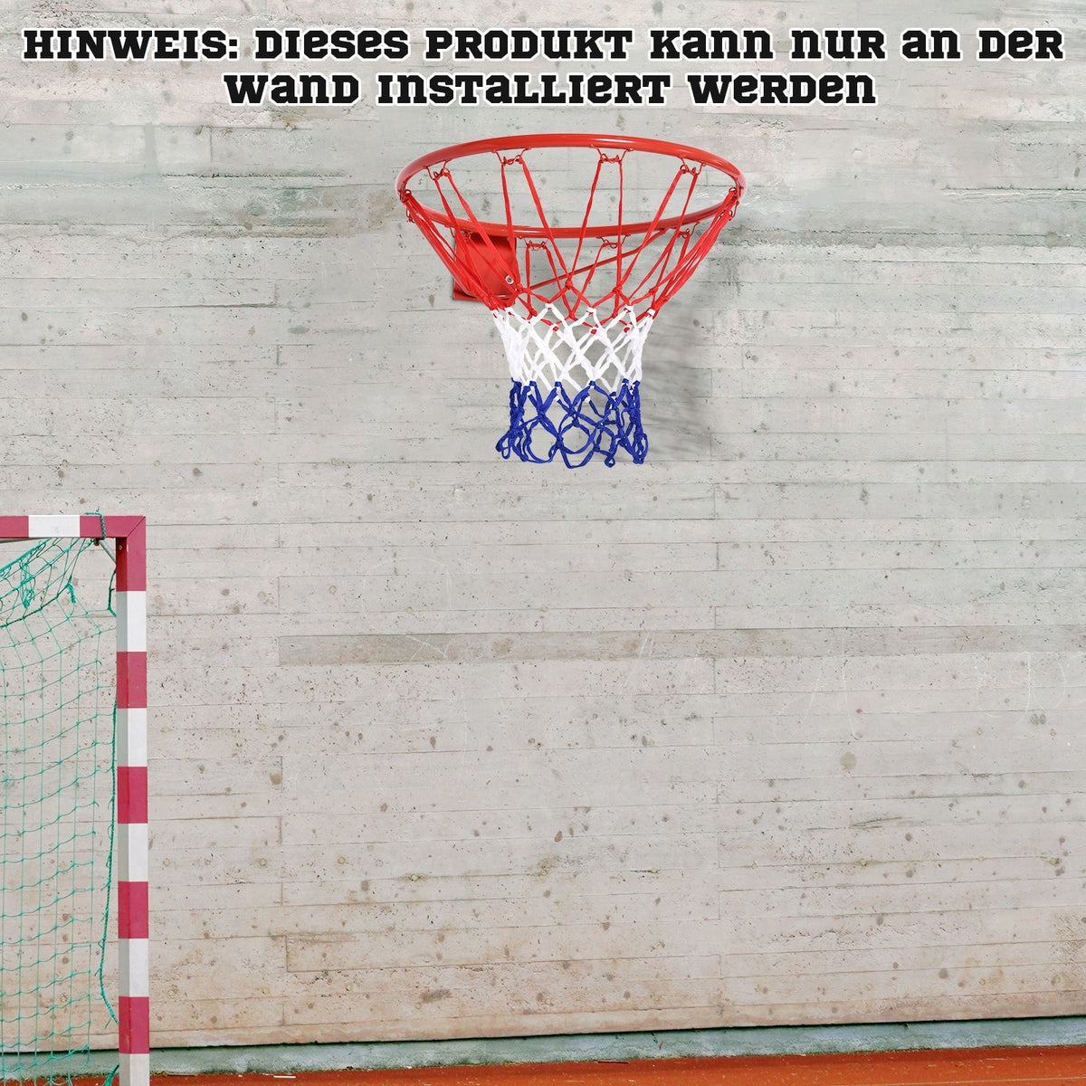 Basketball hoop net 46 cm, steel tube & nylon, red blue white