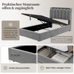 Upholstered Bed 90x200cm with Storage & USB, Grey Velvet