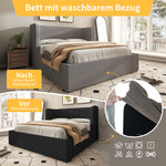 Upholstered Double Bed with Hydraulic Storage and Slatted Base, 180x200cm, Grey Linen