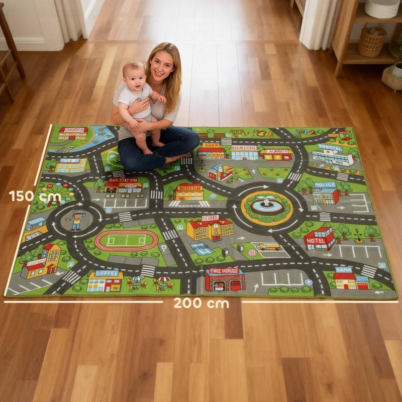 Baby Play Mat, 200x150cm Non-slip with City Motif