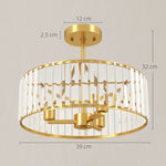 Ceiling Lamp, Chandelier Design, Crystal Shade, 3 Bulbs, Gold Metal