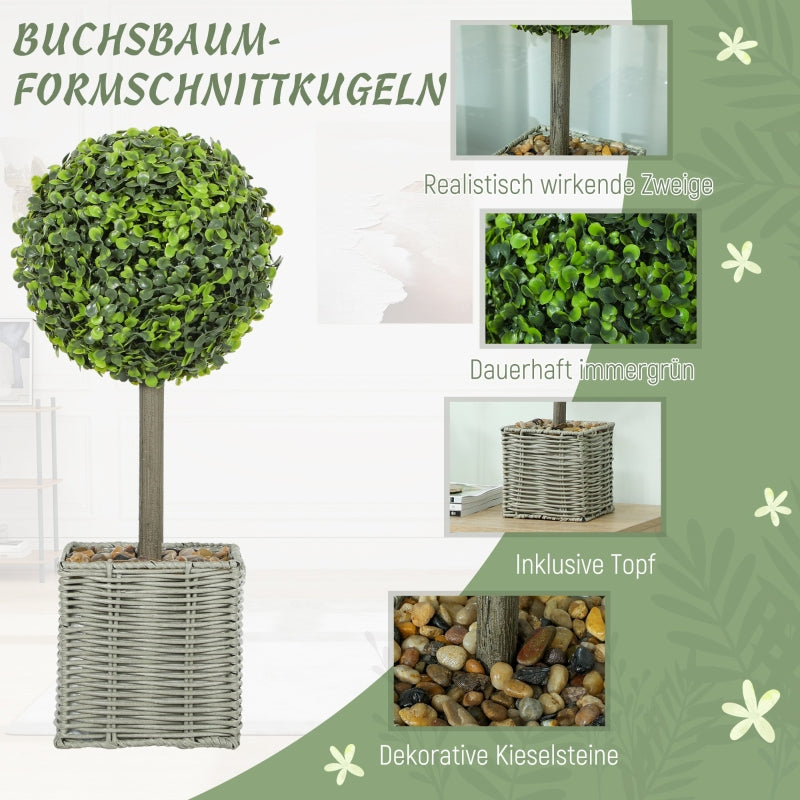 Artificial Plants, UV-resistant Trees in Pots, Plastic, Cement, Green