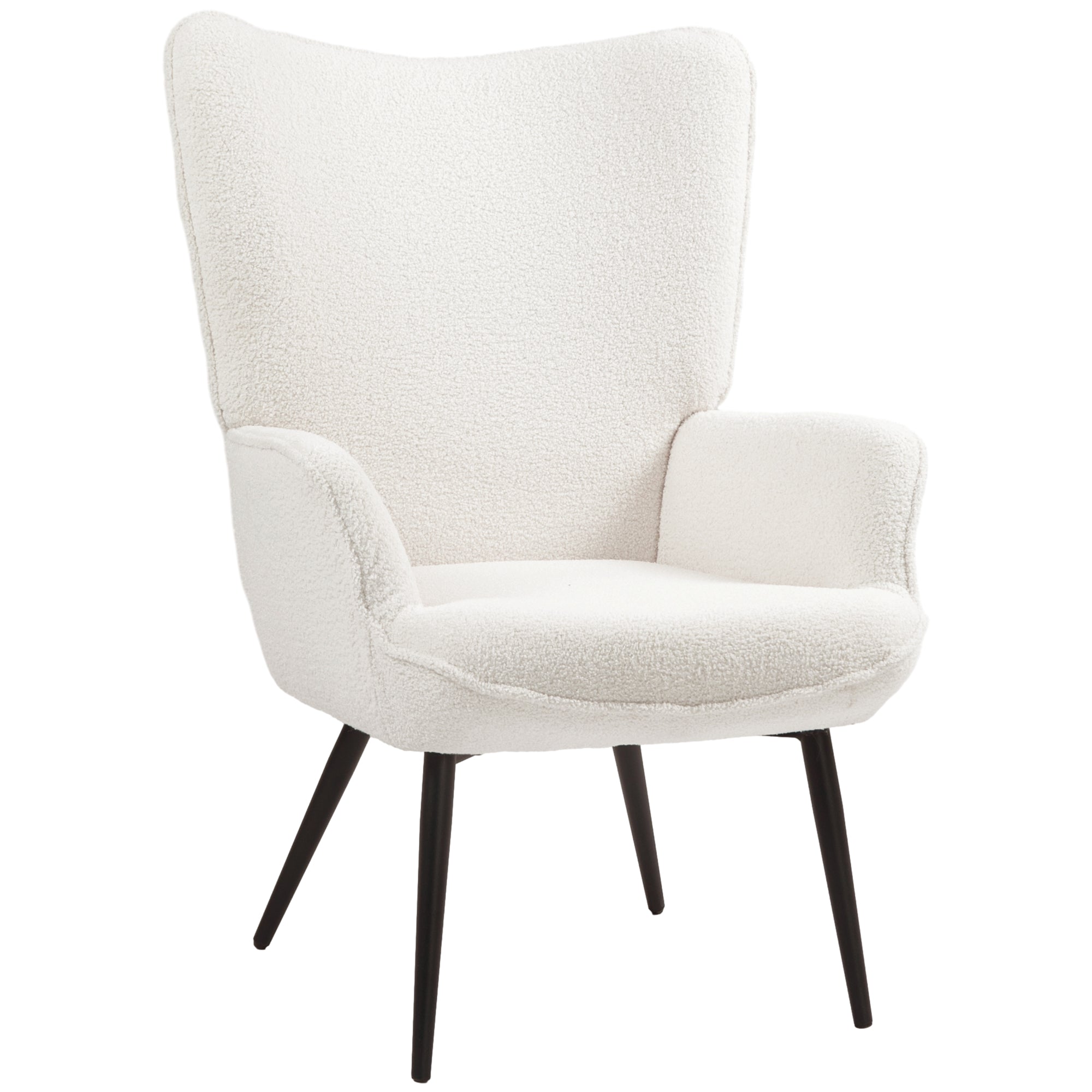 Wingback Chair, Recliner with Armrests and Metal Legs, Cream White