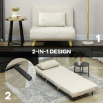 Folding Recliner Chair, Bed Function Adjustable Backrest, Velvet Look Beige