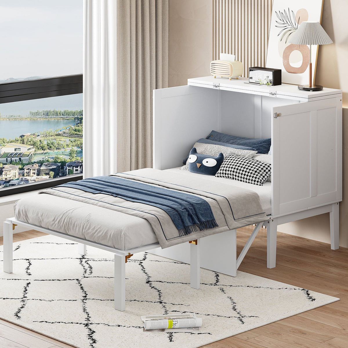Wall Bed, 90x200 cm, Slatted Frame, Youth, White